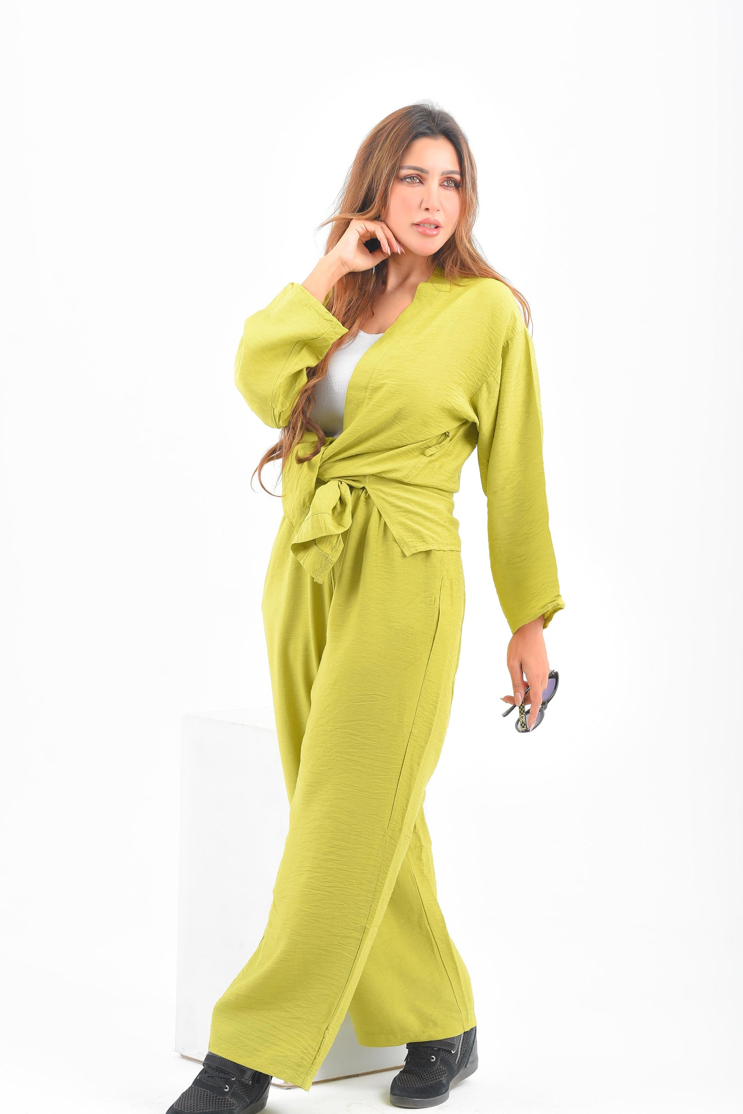 Green women linen suit