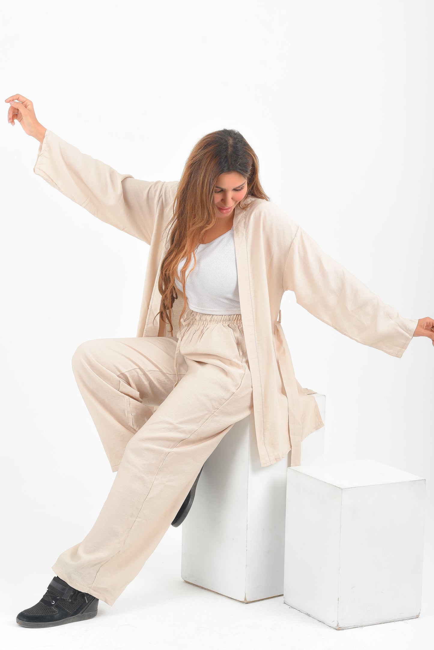 Beige women linen suit