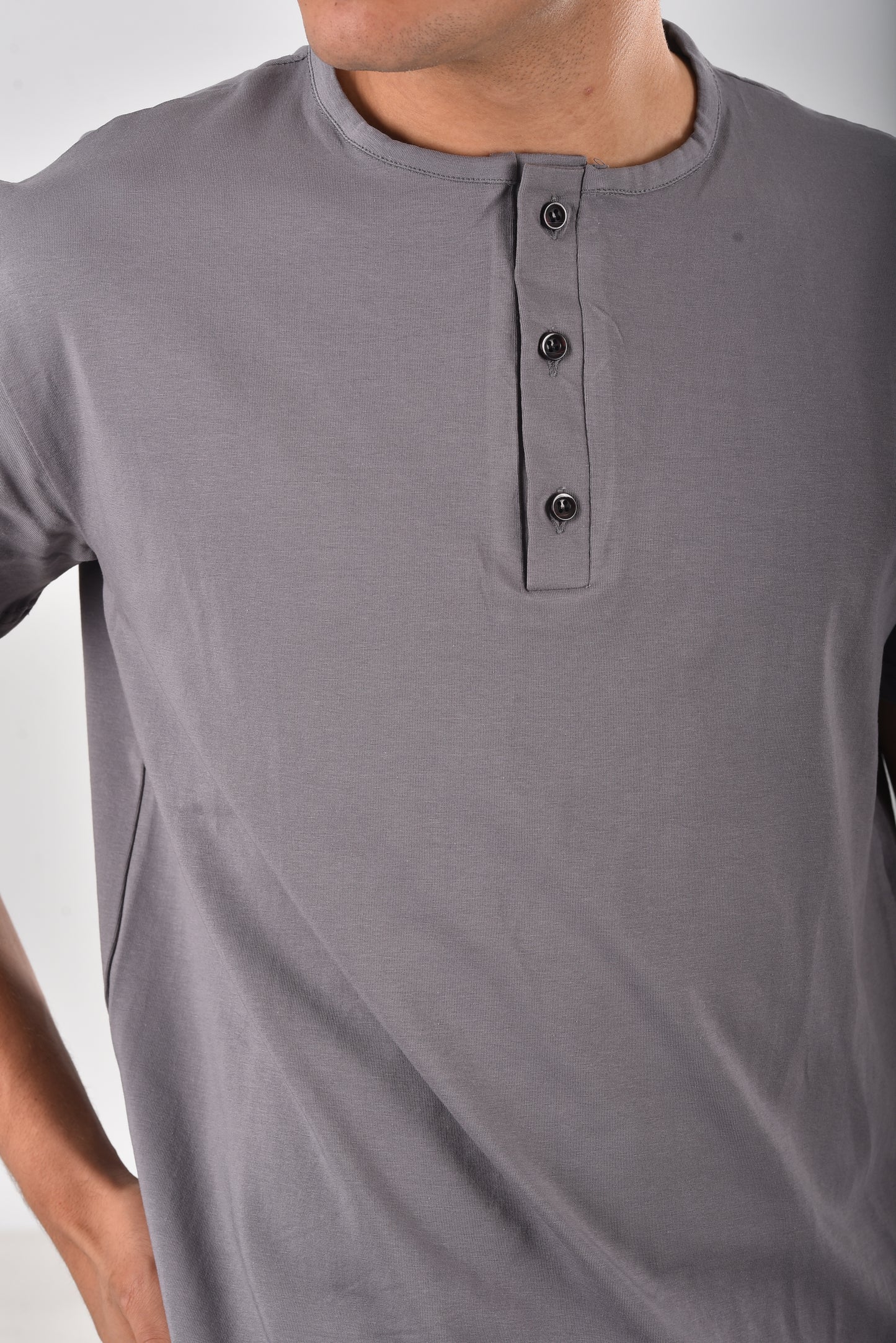 Grey cotton Henley tee