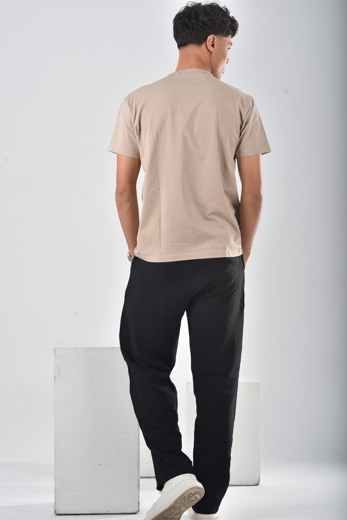 Beige cotton Henley Tee