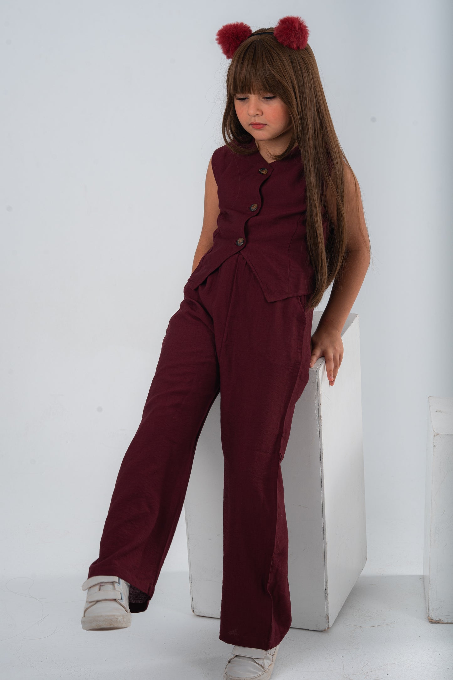 Burgundy Girls Vest Set