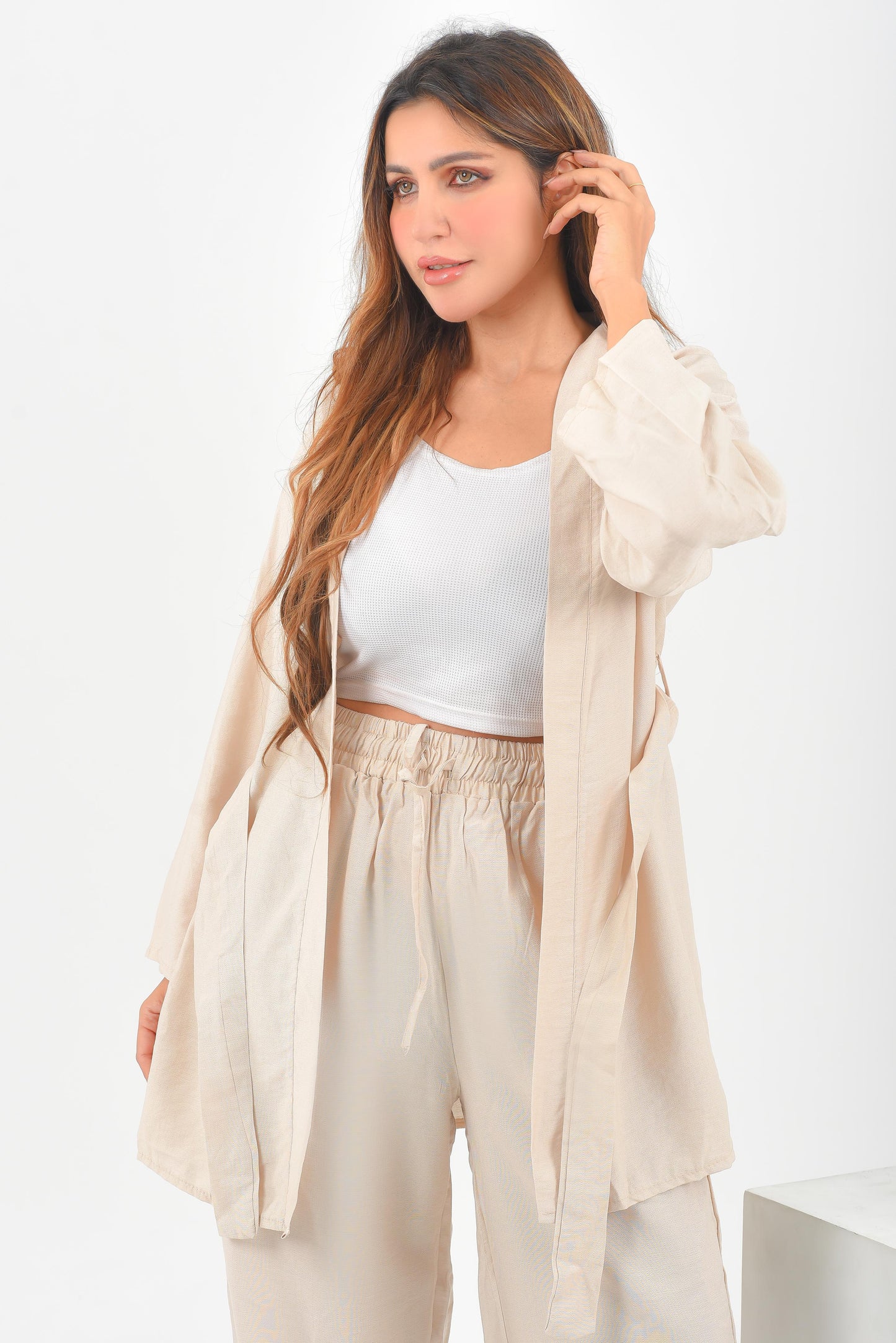 Beige women linen suit