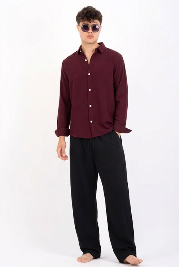 burgundy linen shirt
