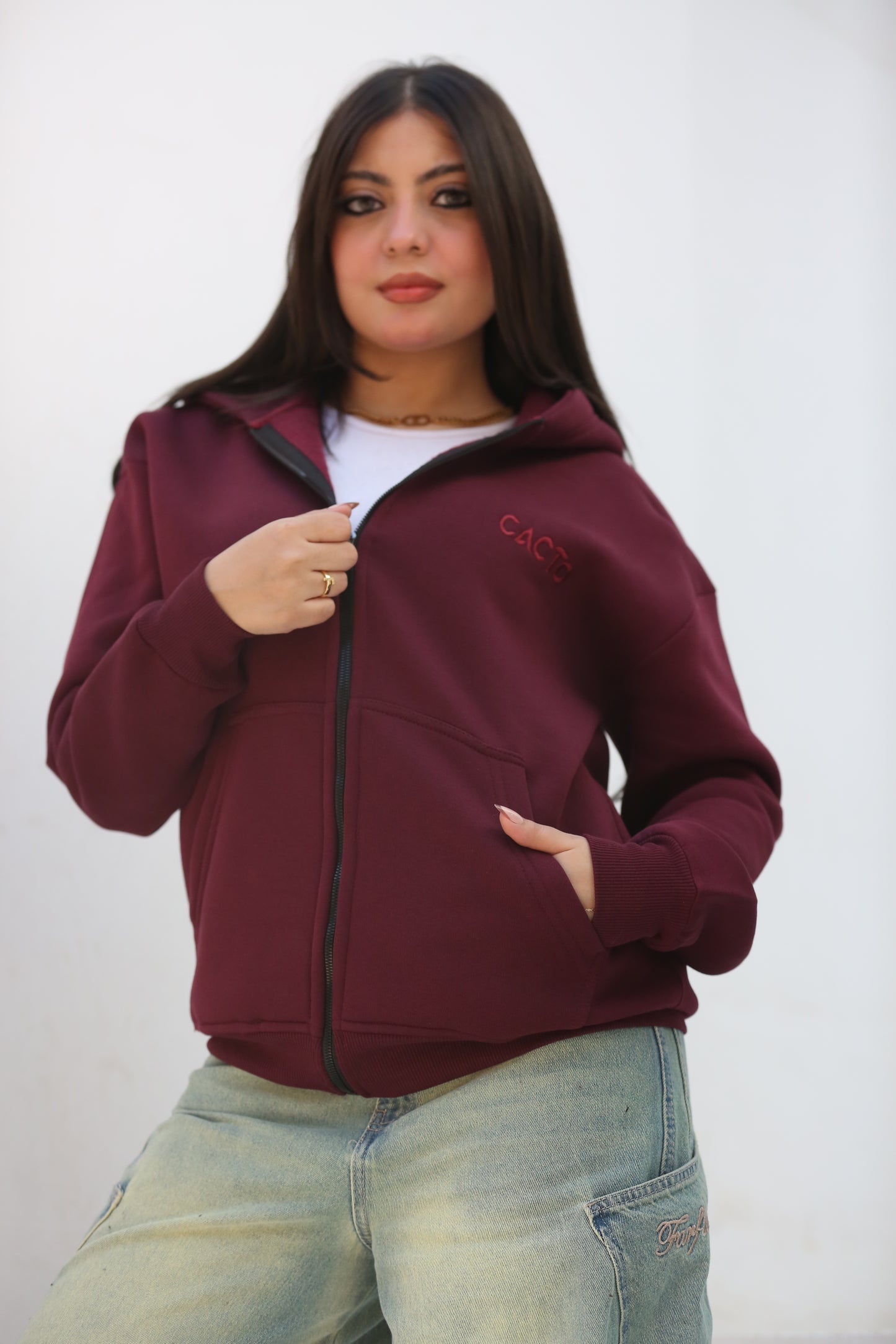 Burgundy Zipper Hoodie
