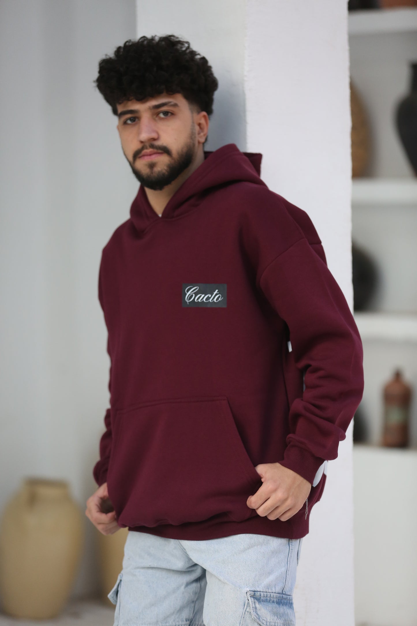 Burgundy Printed Hoodie