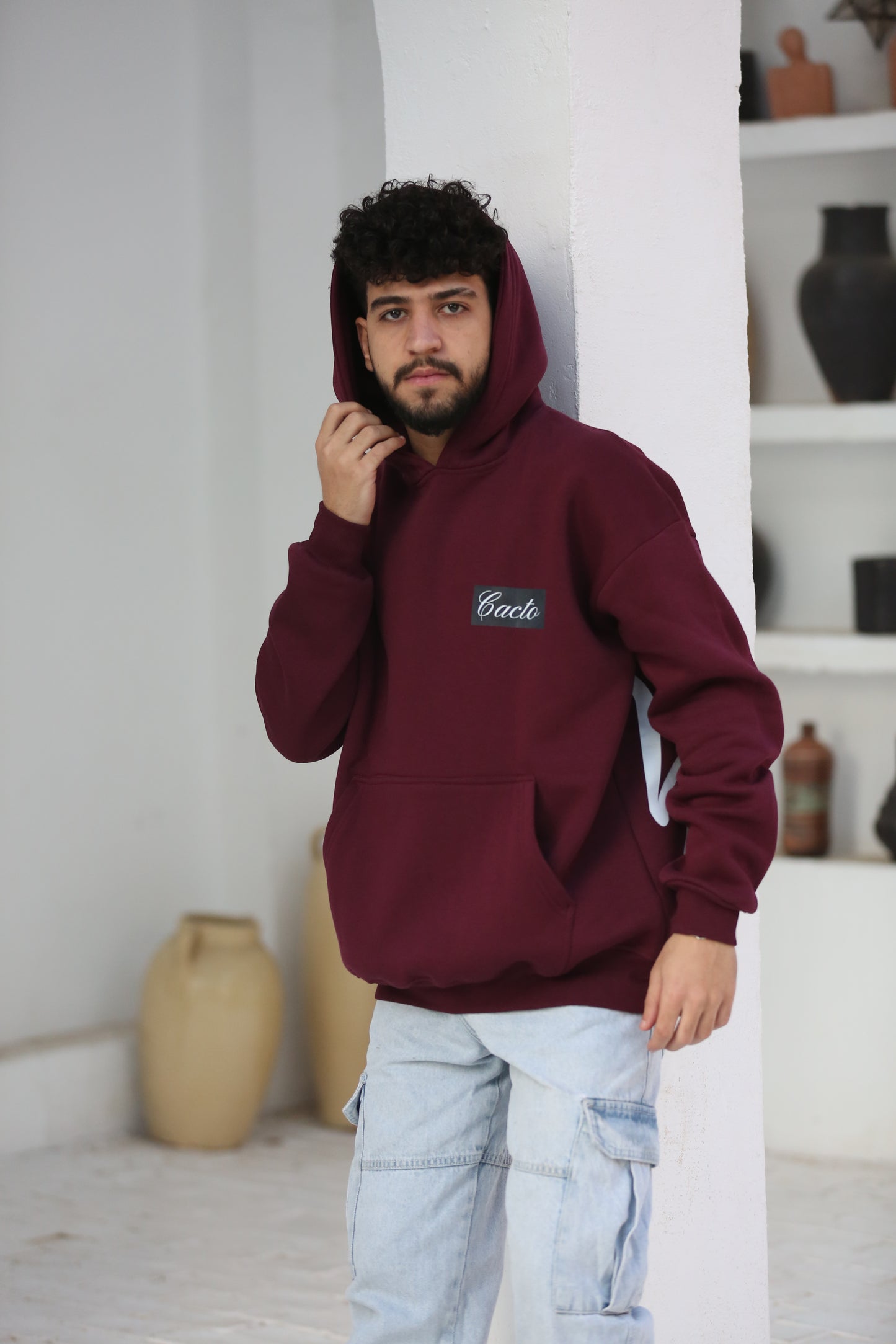 Burgundy Printed Hoodie