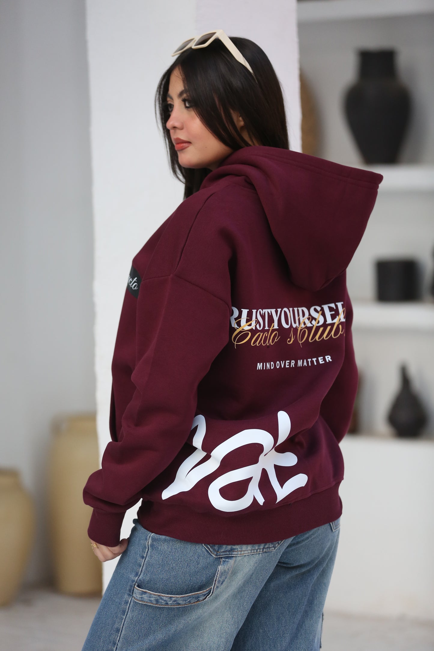 Burgundy Printed Hoodie