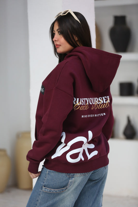 Burgundy Printed Hoodie