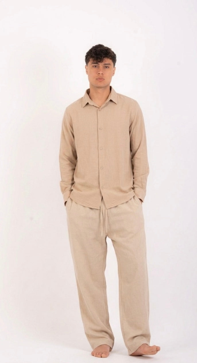 Over size Beige linen Pants