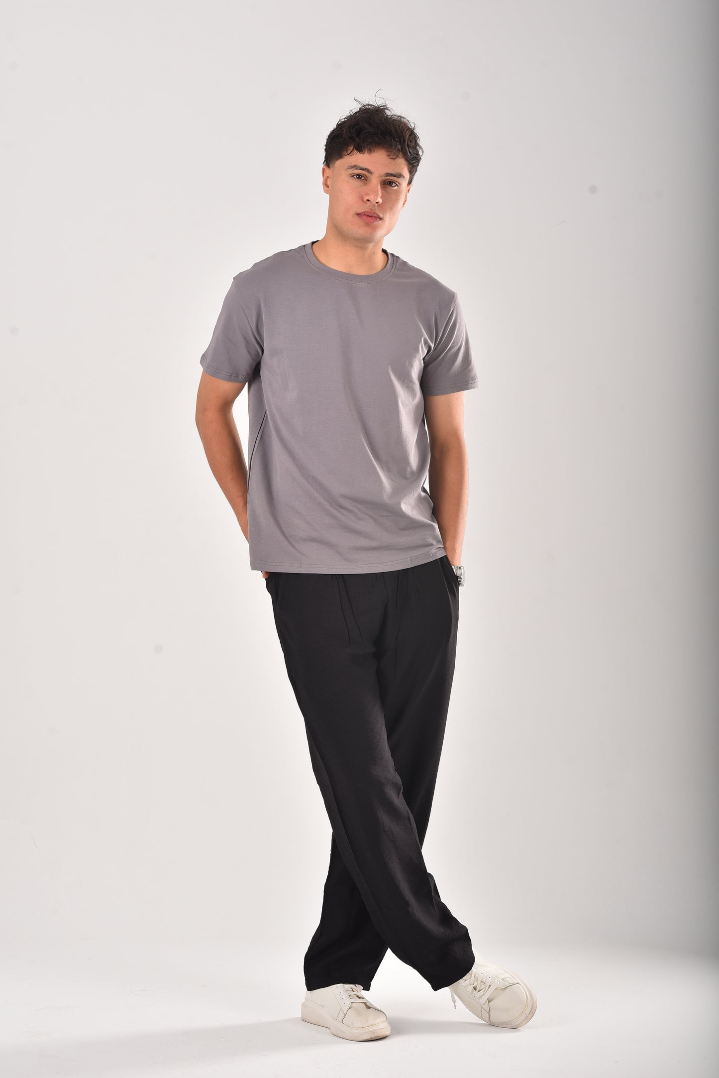 Grey cotton basic Tee