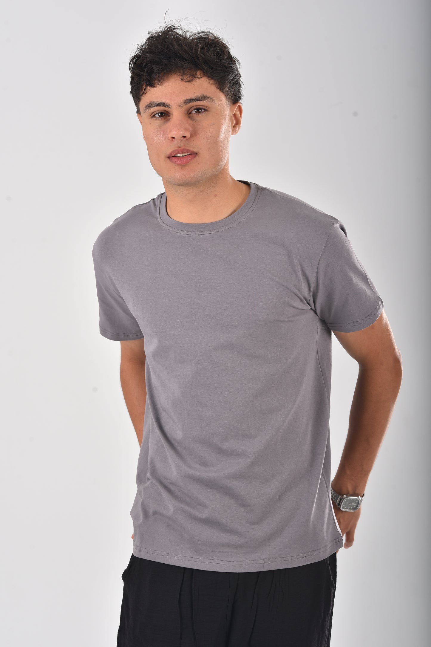 Grey cotton basic Tee