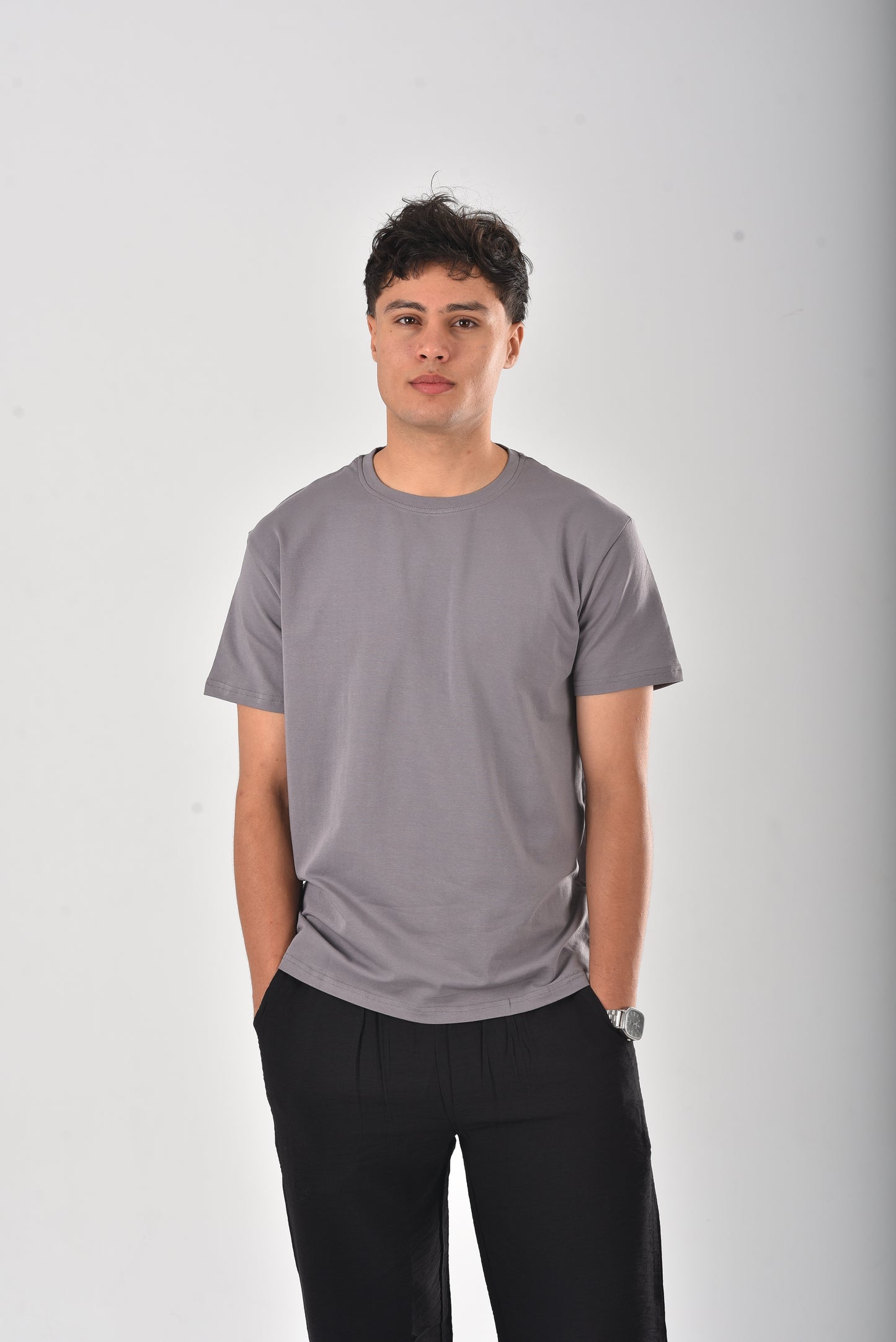 Grey cotton basic Tee