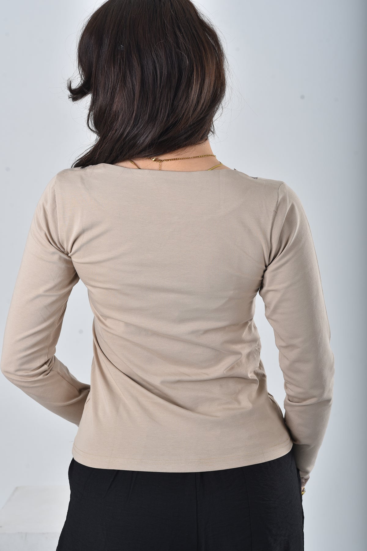 Beige Amara Lace-Trim V-Neck