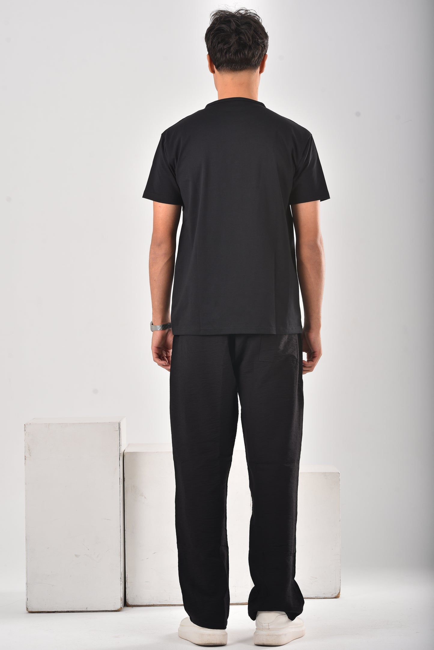 Black cotton Henley Tee