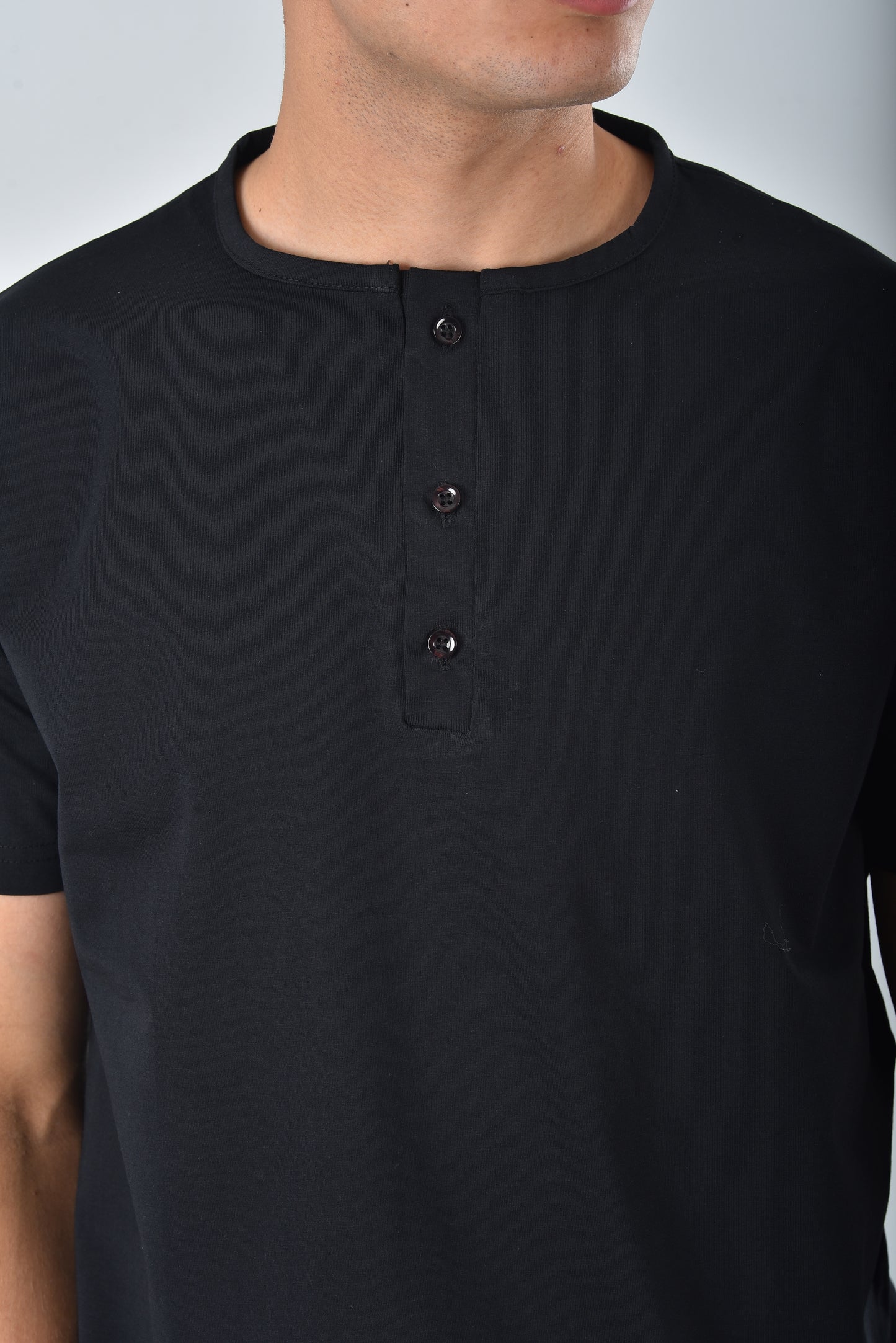 Black cotton Henley Tee