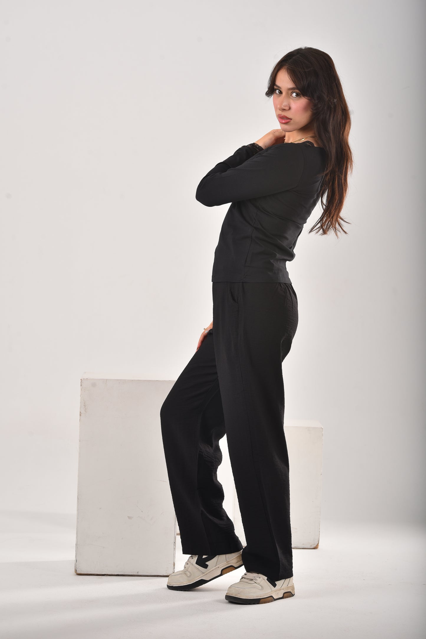 Black Amara Lace-Trim V-Neck