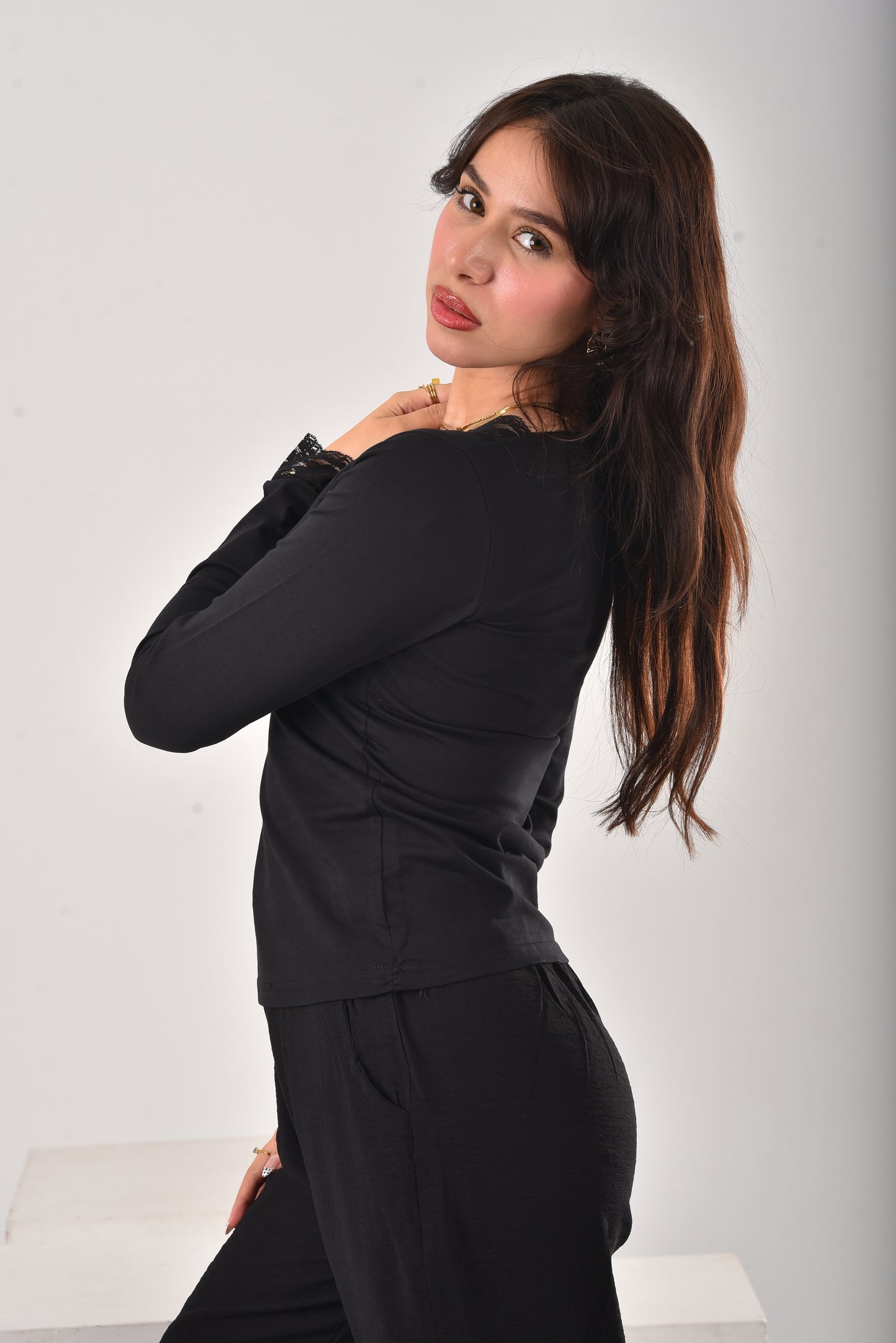 Black Amara Lace-Trim V-Neck