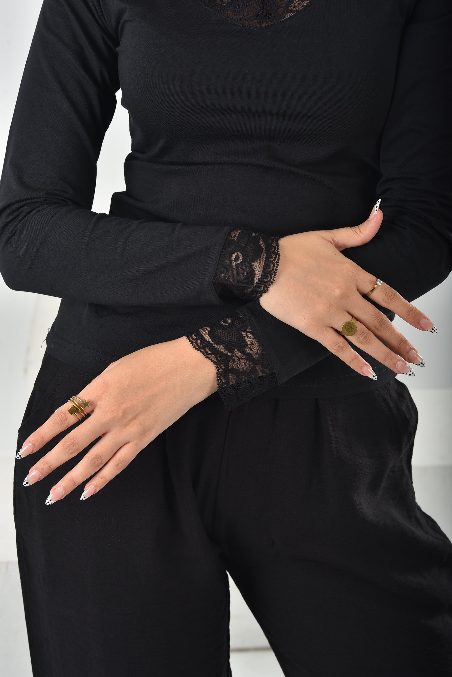 Black Amara Lace-Trim V-Neck