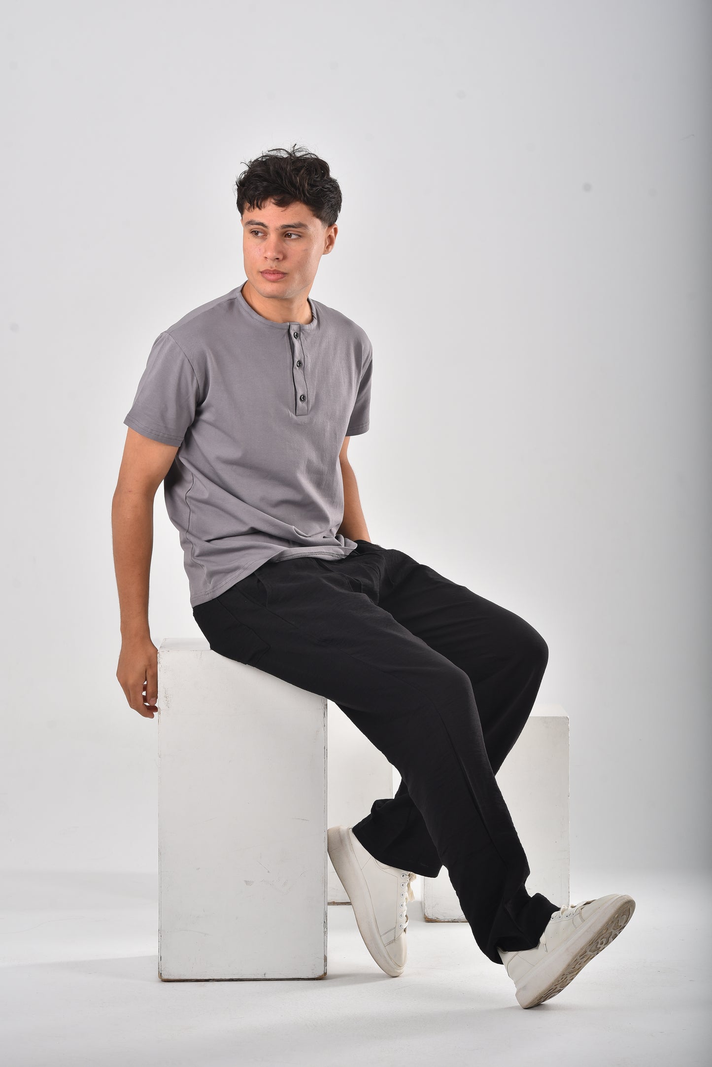 Grey cotton Henley tee