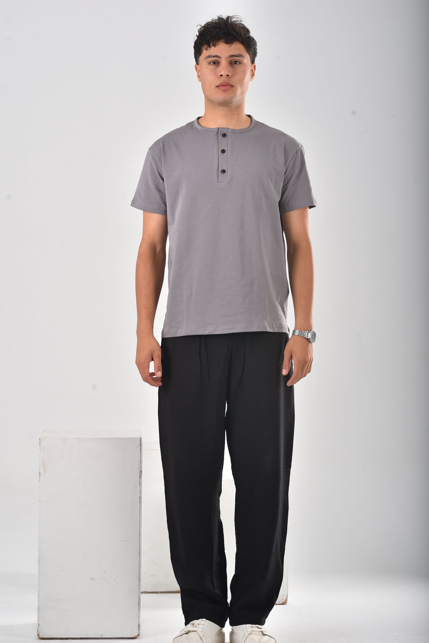 Grey cotton Henley tee