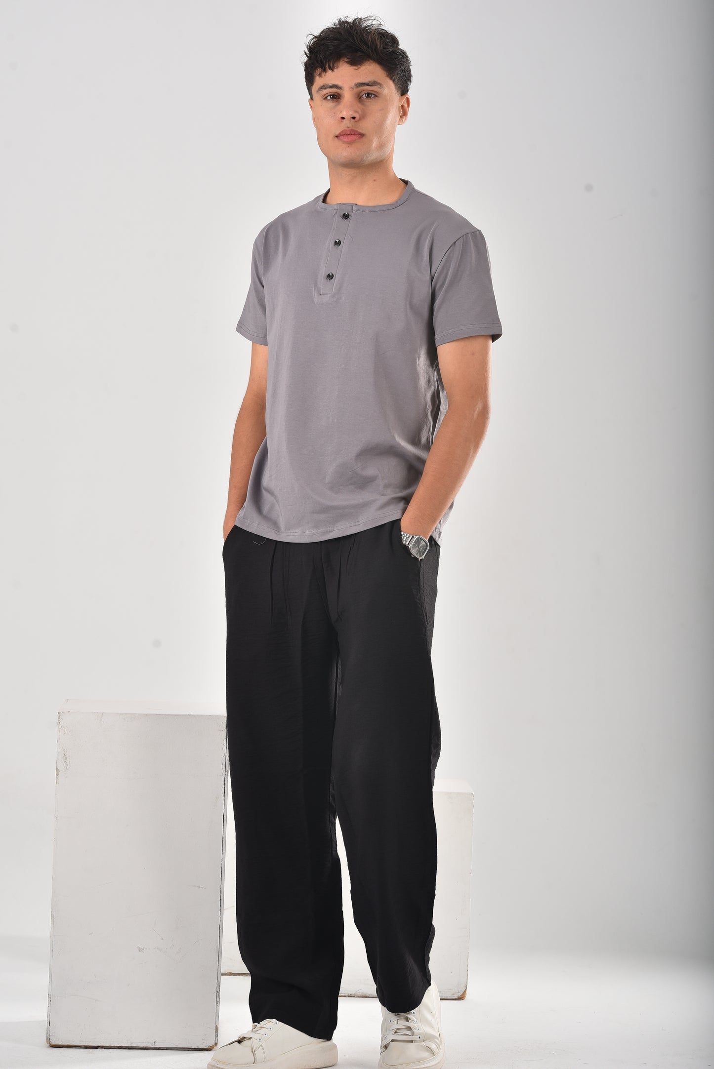 Grey cotton Henley tee