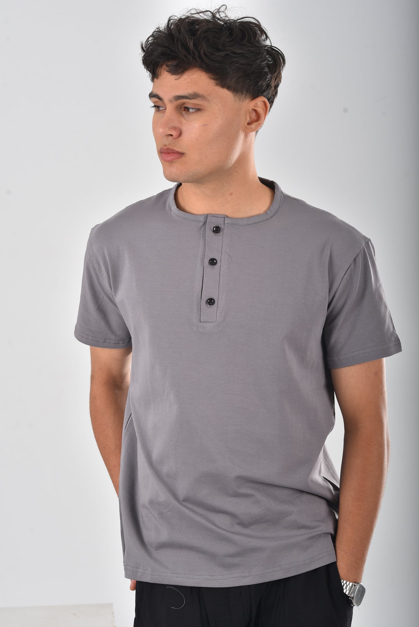 Grey cotton Henley tee