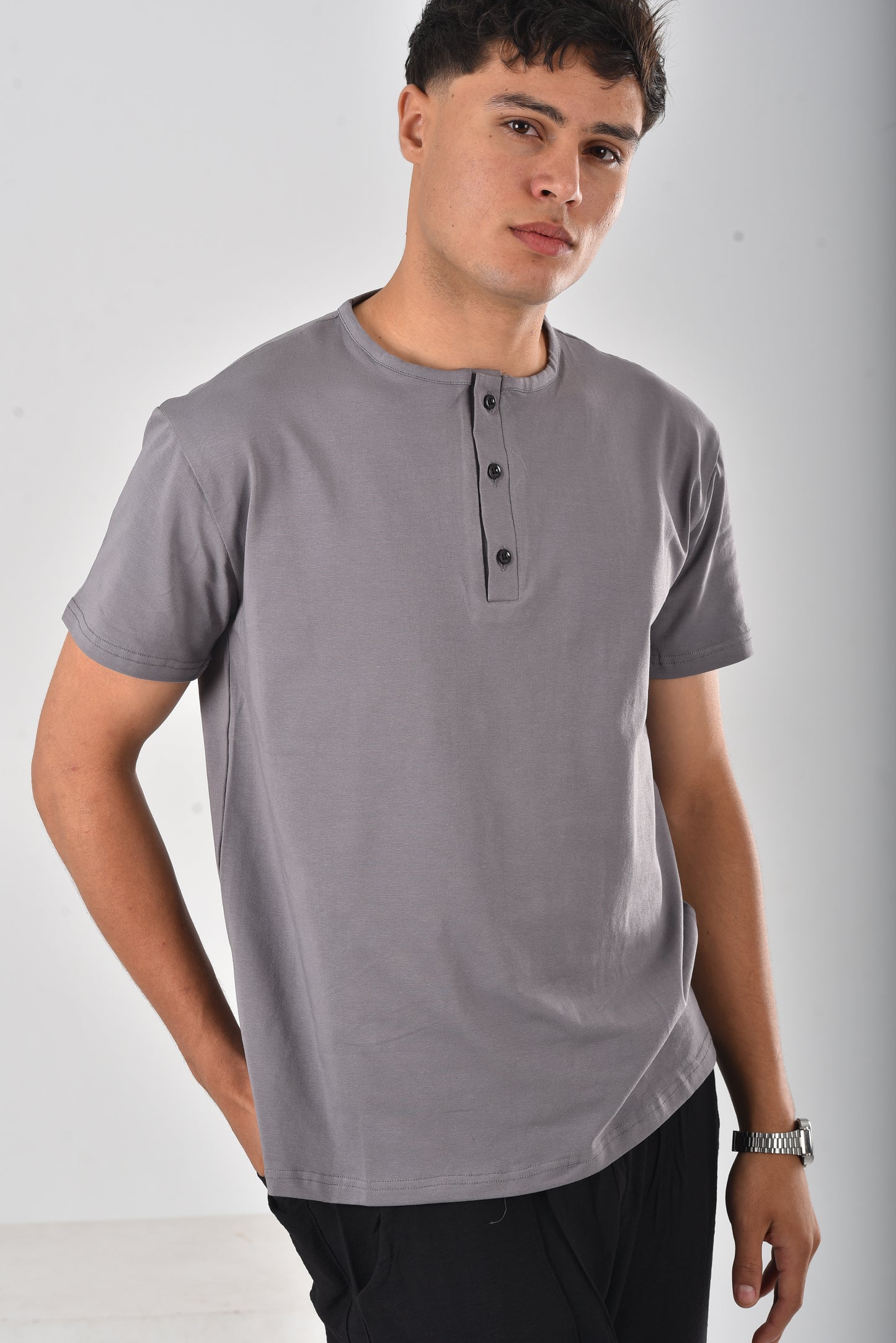 Grey cotton Henley tee