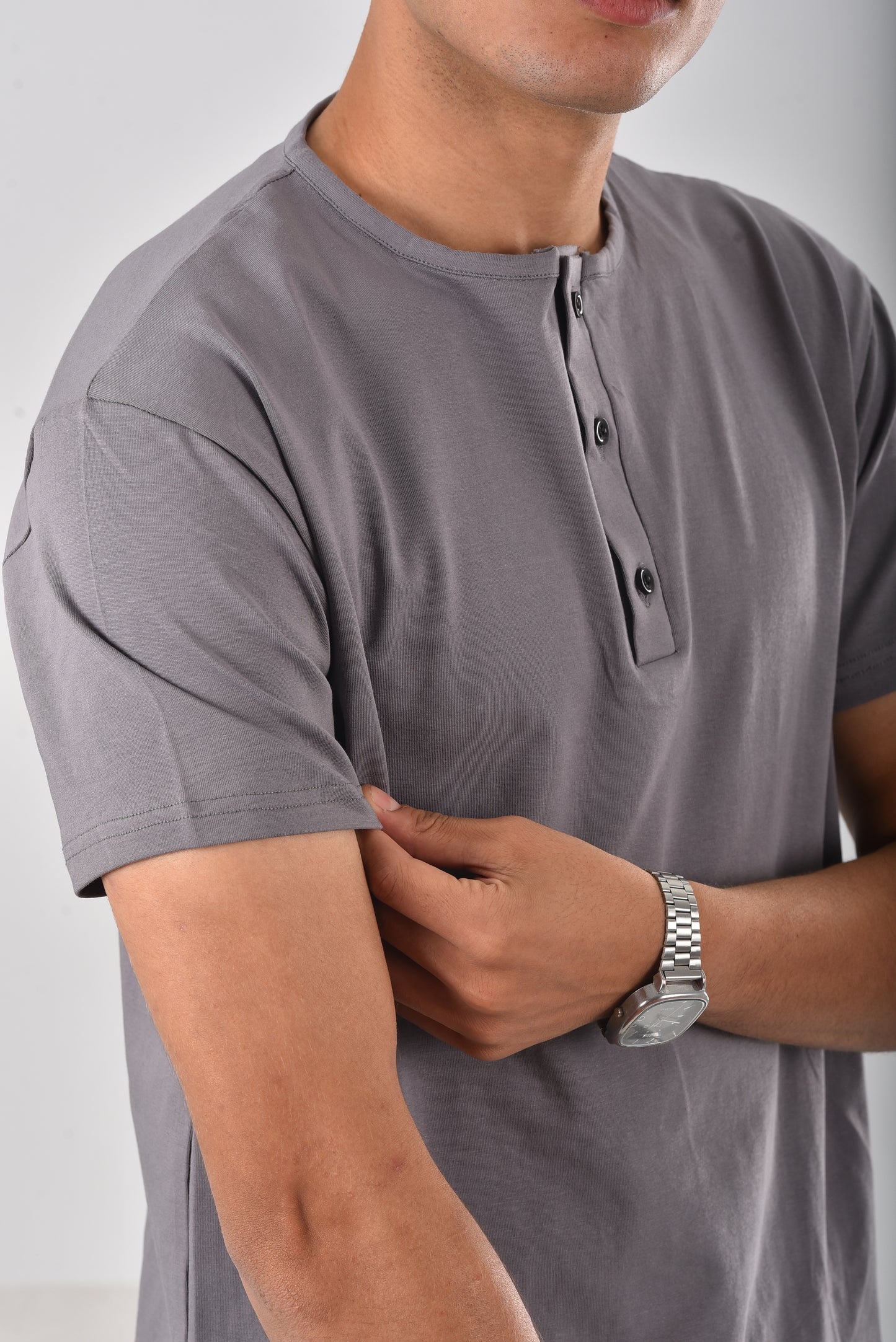 Grey cotton Henley tee