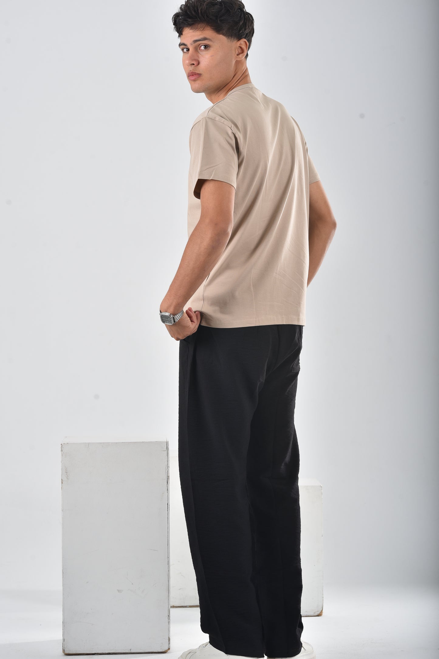 Beige cotton Henley Tee