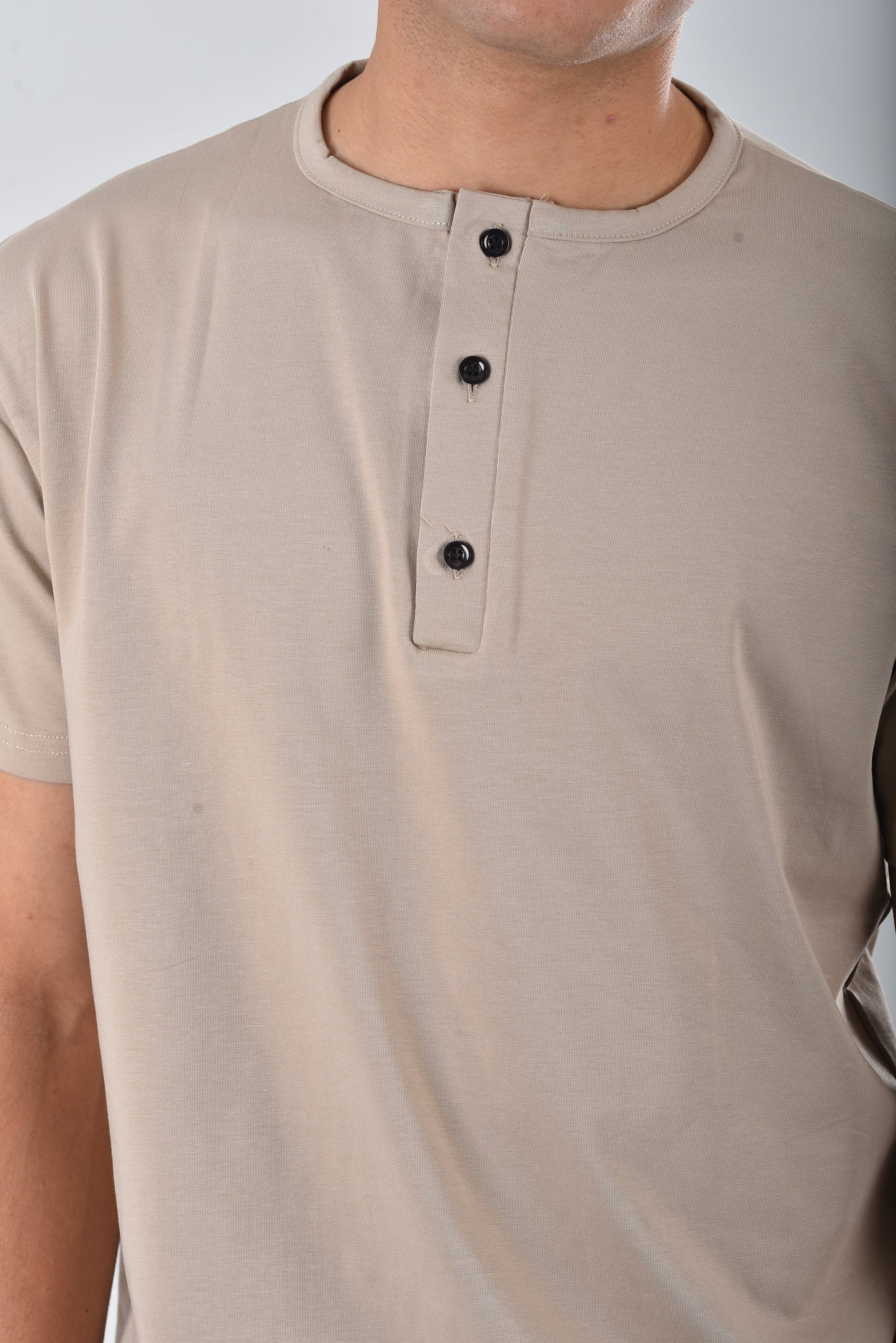 Beige cotton Henley Tee