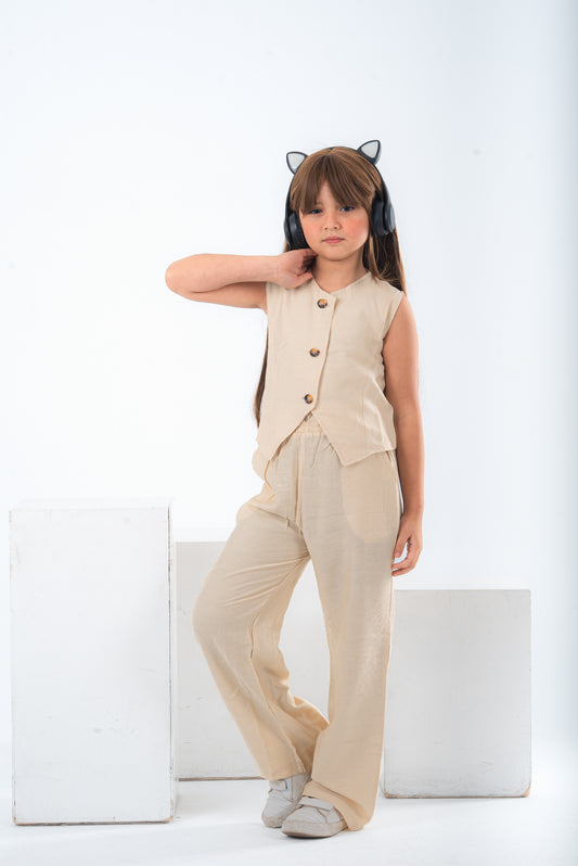 Beige Girls Vest Set