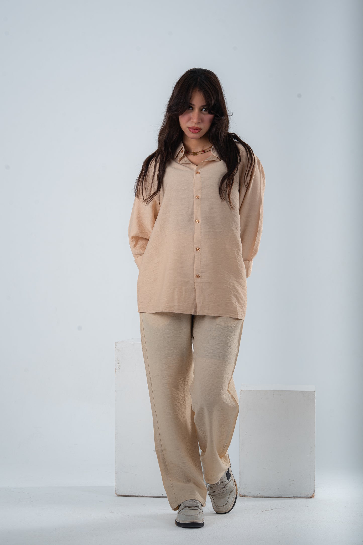 Over size Beige linen Pants