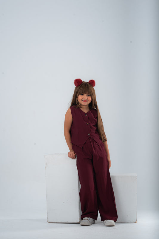 Burgundy Girls Vest Set