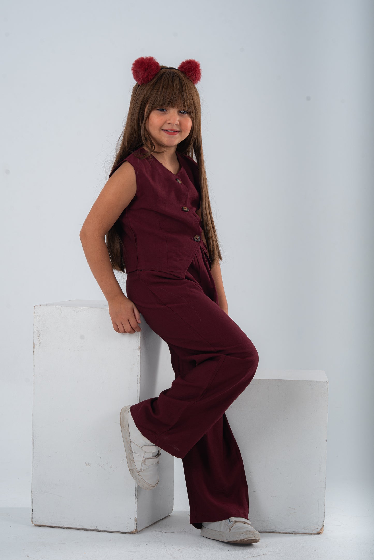 Burgundy Girls Vest Set