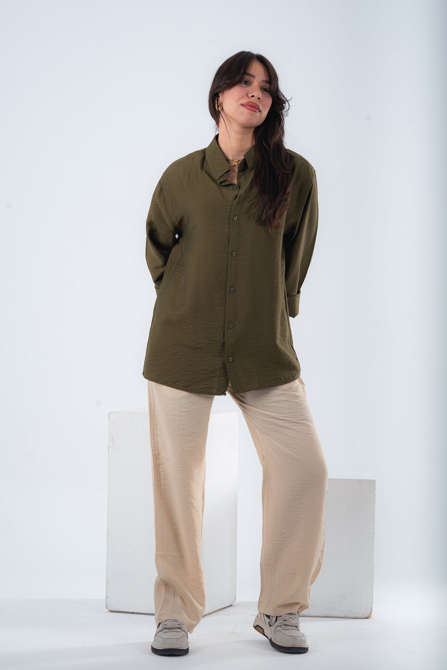Over size Beige linen Pants