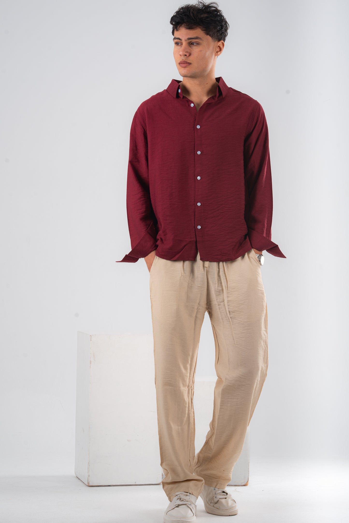 Over size Beige linen Pants