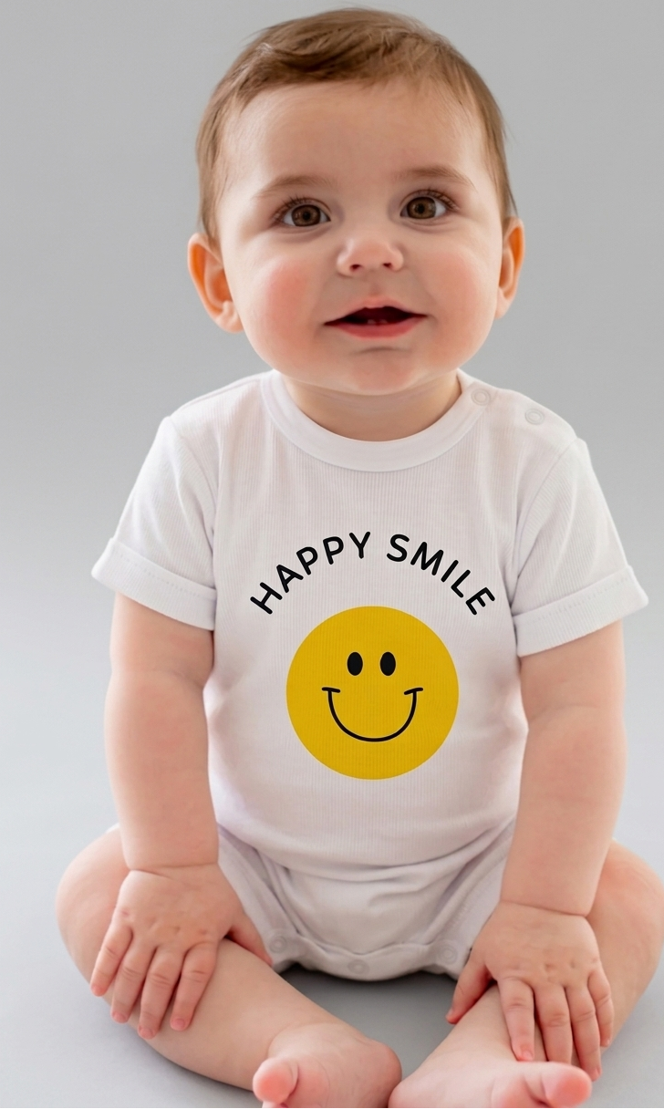 Happy smile White baby romper short