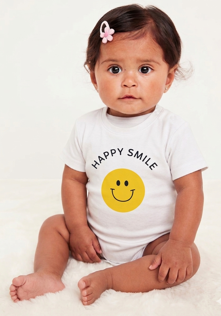 Happy smile White baby romper short