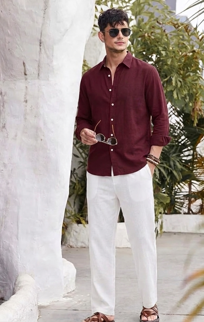 burgundy linen shirt