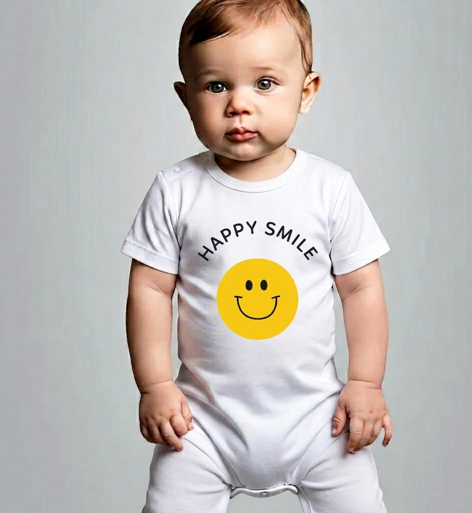 Happy smile White baby romper short