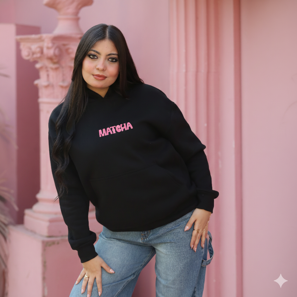 MATCHA CUP  BLACK Printed Hoodie