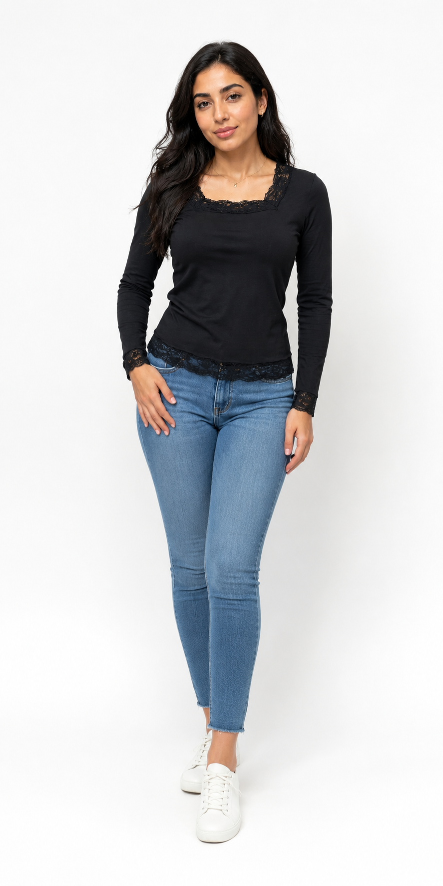 BLACK Stella Lace-Trim Long Sleeve