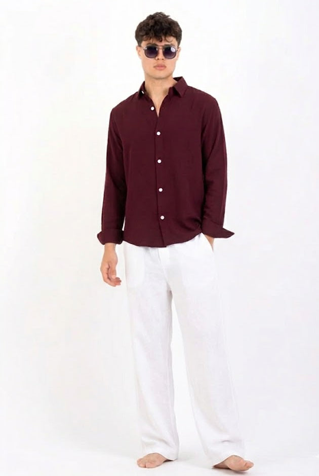 burgundy linen shirt
