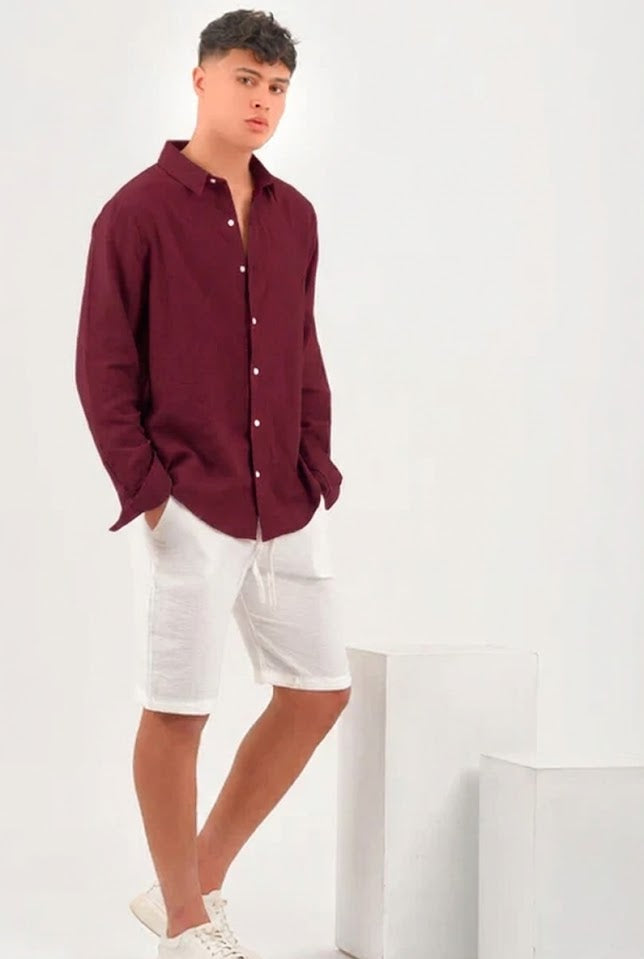 burgundy linen shirt